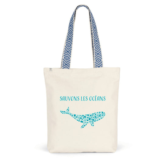 Sac coton ethnique sauvons les océans baleine