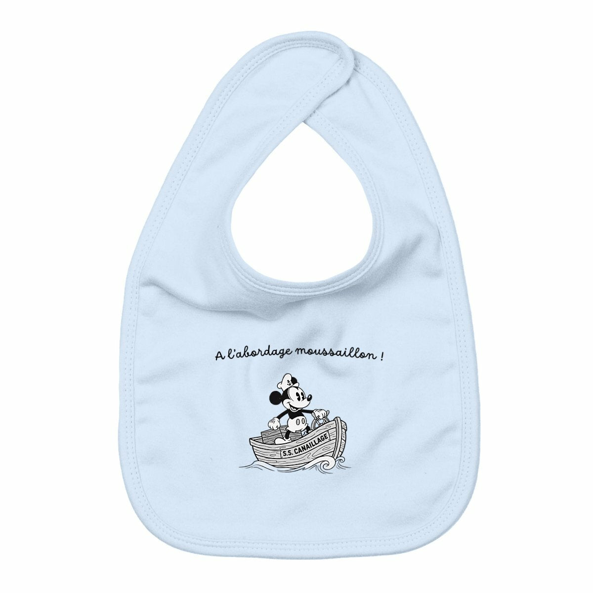 Bavoir Mickey à l'abordage moussaillon - face_bleu